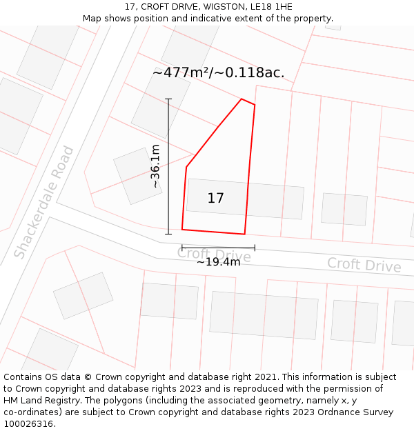 17, CROFT DRIVE, WIGSTON, LE18 1HE: Plot and title map