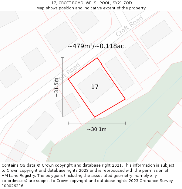 17, CROFT ROAD, WELSHPOOL, SY21 7QD: Plot and title map