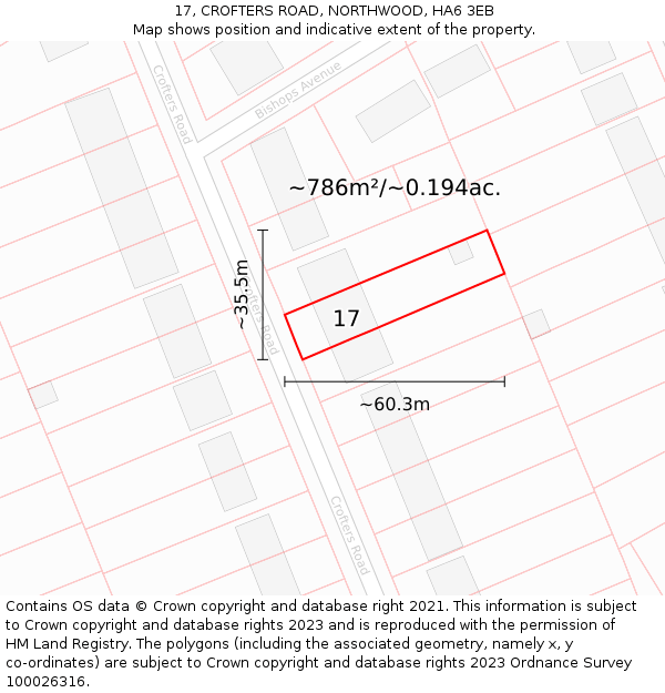 17, CROFTERS ROAD, NORTHWOOD, HA6 3EB: Plot and title map