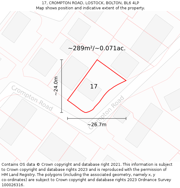 17, CROMPTON ROAD, LOSTOCK, BOLTON, BL6 4LP: Plot and title map