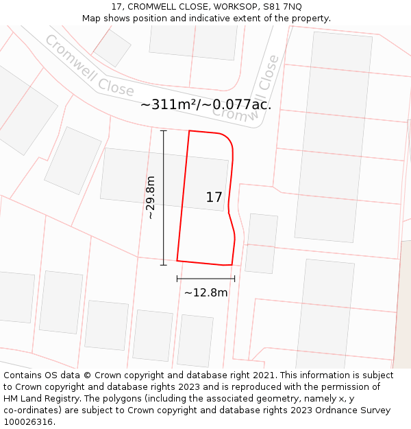 17, CROMWELL CLOSE, WORKSOP, S81 7NQ: Plot and title map