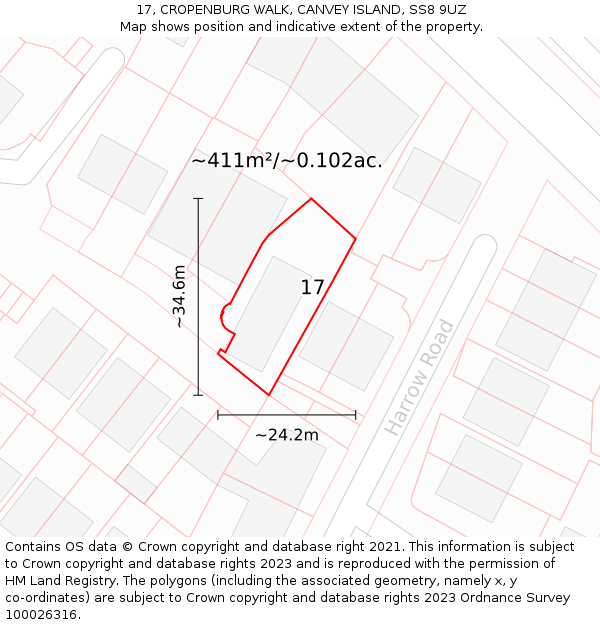 17, CROPENBURG WALK, CANVEY ISLAND, SS8 9UZ: Plot and title map