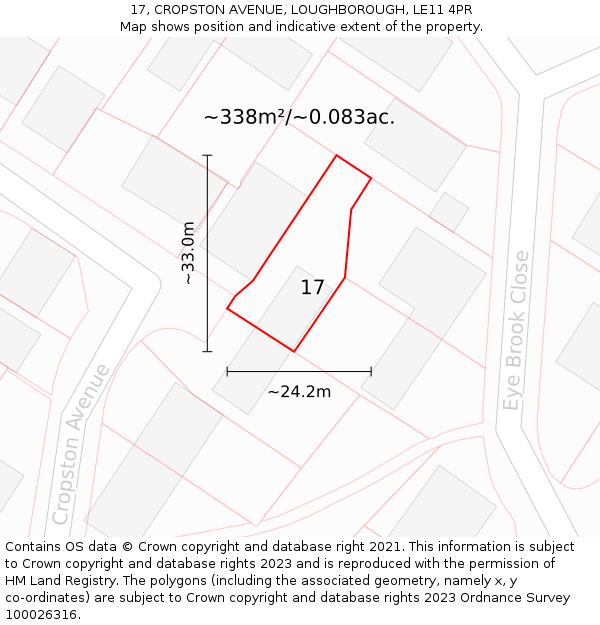 17, CROPSTON AVENUE, LOUGHBOROUGH, LE11 4PR: Plot and title map