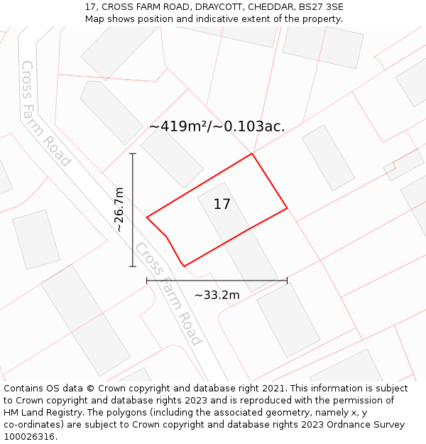 17, CROSS FARM ROAD, DRAYCOTT, CHEDDAR, BS27 3SE: Plot and title map