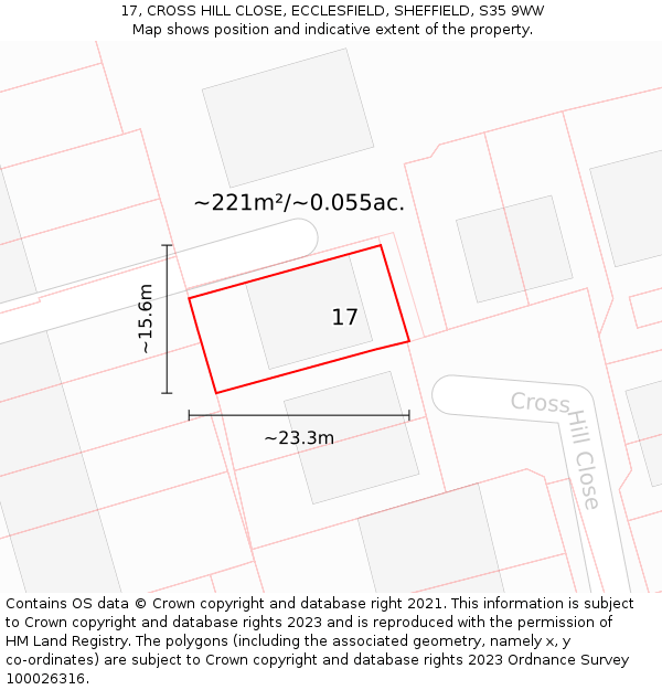 17, CROSS HILL CLOSE, ECCLESFIELD, SHEFFIELD, S35 9WW: Plot and title map