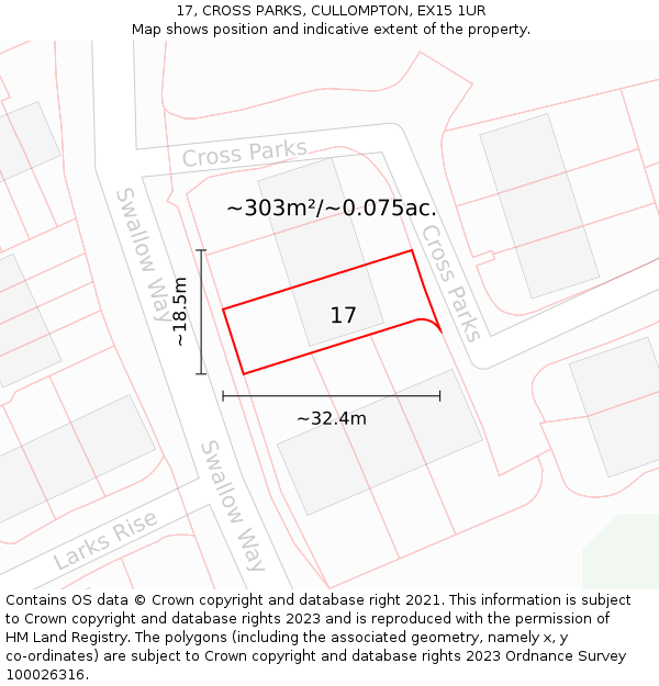 17, CROSS PARKS, CULLOMPTON, EX15 1UR: Plot and title map