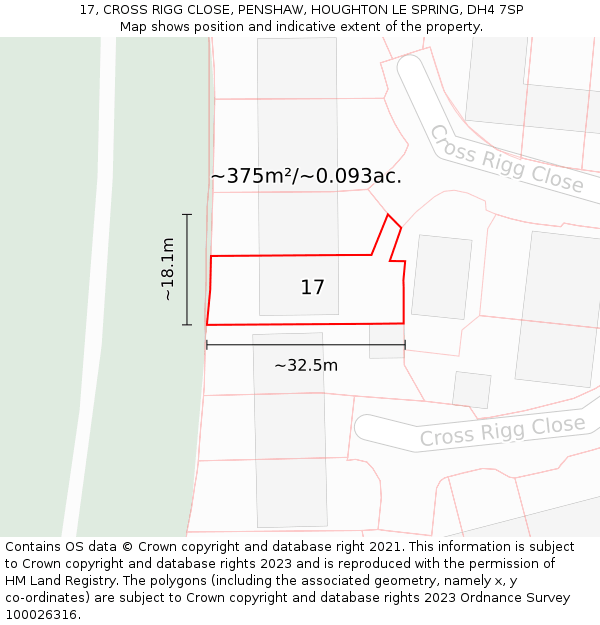 17, CROSS RIGG CLOSE, PENSHAW, HOUGHTON LE SPRING, DH4 7SP: Plot and title map