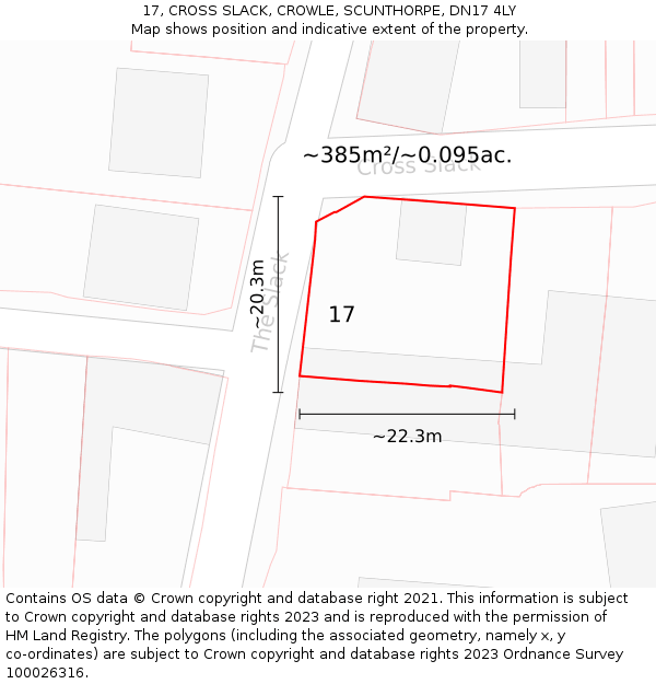 17, CROSS SLACK, CROWLE, SCUNTHORPE, DN17 4LY: Plot and title map