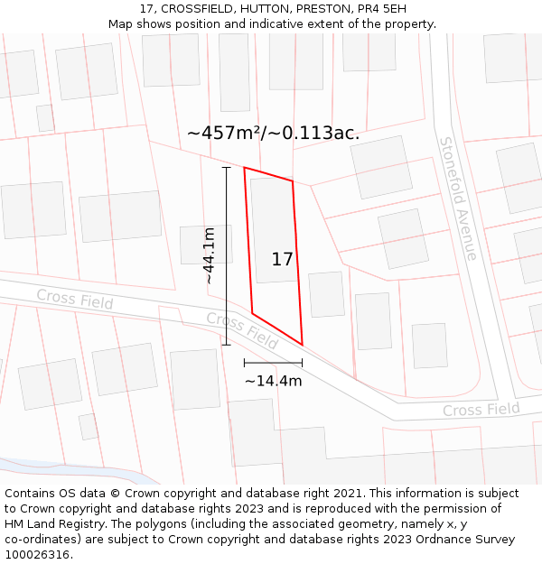 17, CROSSFIELD, HUTTON, PRESTON, PR4 5EH: Plot and title map