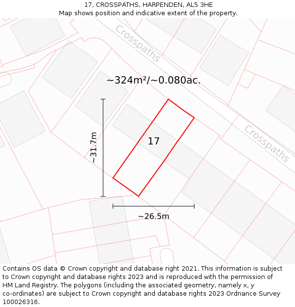 17, CROSSPATHS, HARPENDEN, AL5 3HE: Plot and title map
