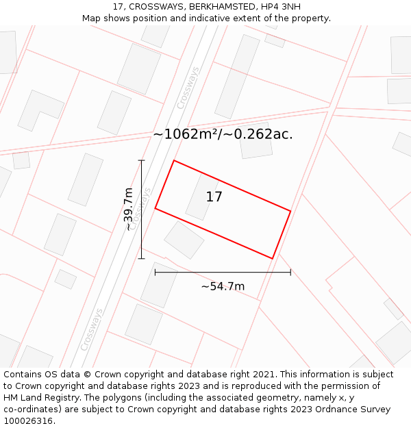 17, CROSSWAYS, BERKHAMSTED, HP4 3NH: Plot and title map