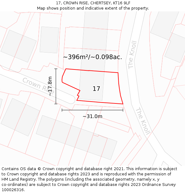 17, CROWN RISE, CHERTSEY, KT16 9LF: Plot and title map