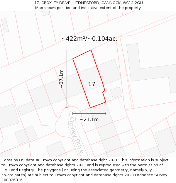 17, CROXLEY DRIVE, HEDNESFORD, CANNOCK, WS12 2GU: Plot and title map
