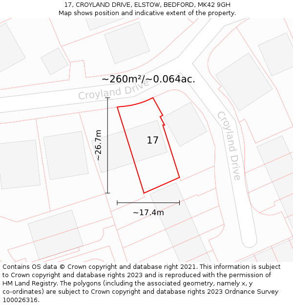 17, CROYLAND DRIVE, ELSTOW, BEDFORD, MK42 9GH: Plot and title map