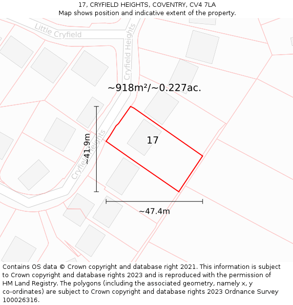 17, CRYFIELD HEIGHTS, COVENTRY, CV4 7LA: Plot and title map