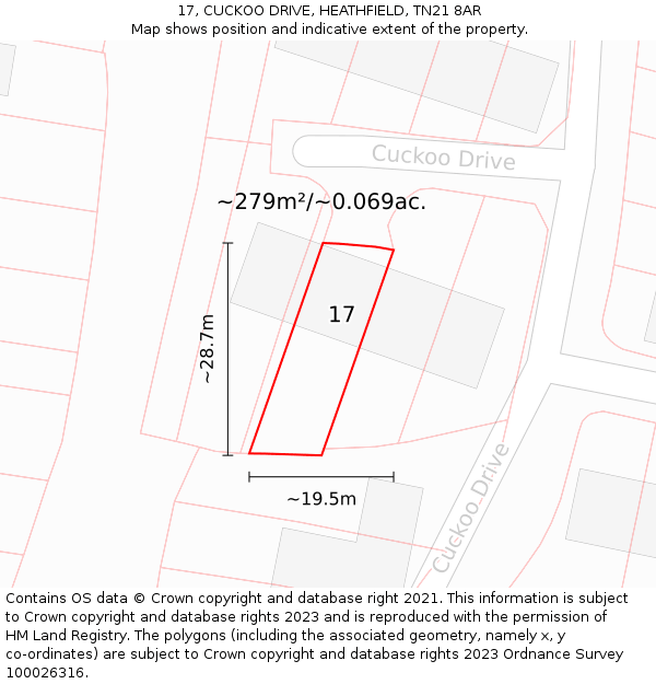 17, CUCKOO DRIVE, HEATHFIELD, TN21 8AR: Plot and title map