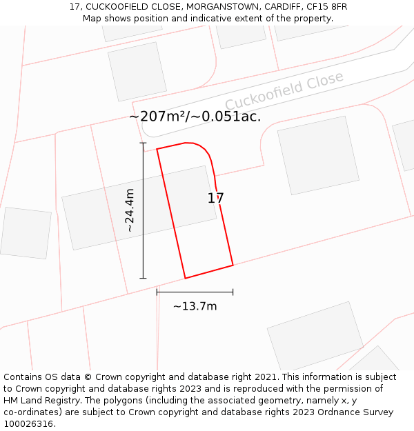 17, CUCKOOFIELD CLOSE, MORGANSTOWN, CARDIFF, CF15 8FR: Plot and title map
