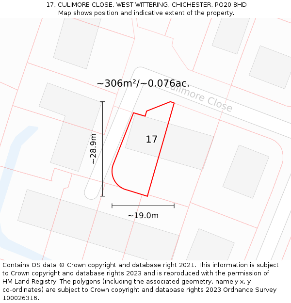 17, CULIMORE CLOSE, WEST WITTERING, CHICHESTER, PO20 8HD: Plot and title map