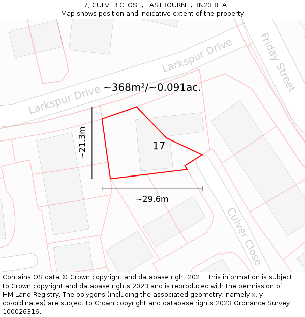17, CULVER CLOSE, EASTBOURNE, BN23 8EA: Plot and title map