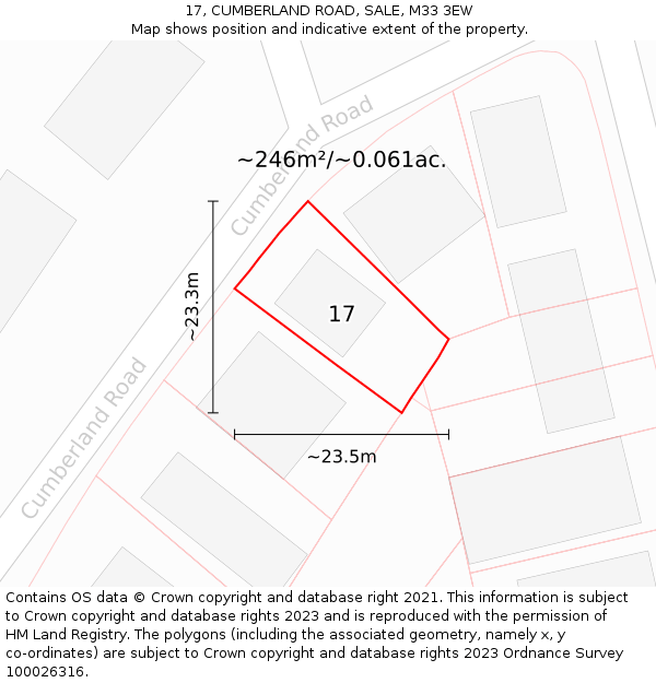 17, CUMBERLAND ROAD, SALE, M33 3EW: Plot and title map