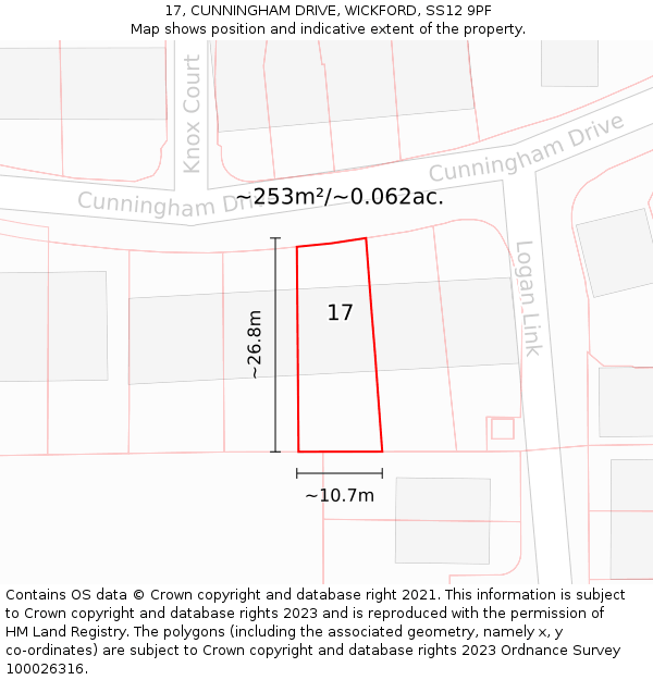 17, CUNNINGHAM DRIVE, WICKFORD, SS12 9PF: Plot and title map