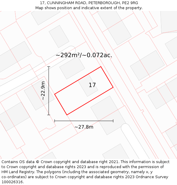 17, CUNNINGHAM ROAD, PETERBOROUGH, PE2 9RG: Plot and title map