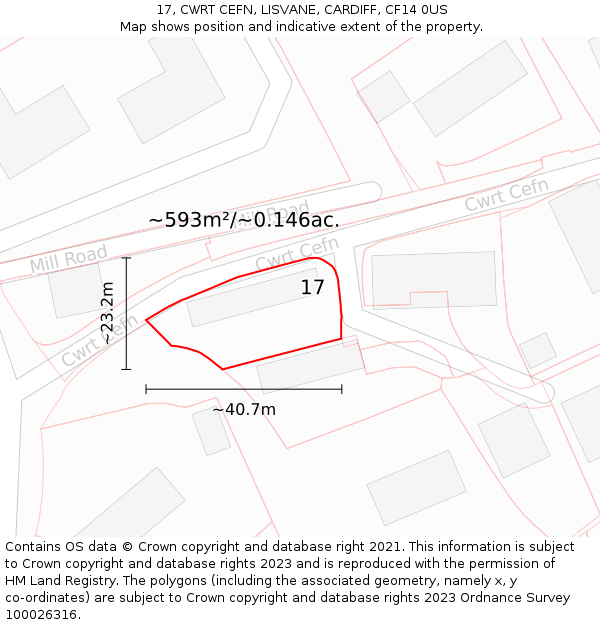 17, CWRT CEFN, LISVANE, CARDIFF, CF14 0US: Plot and title map