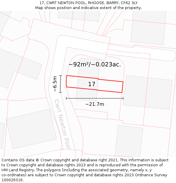 17, CWRT NEWTON POOL, RHOOSE, BARRY, CF62 3LY: Plot and title map