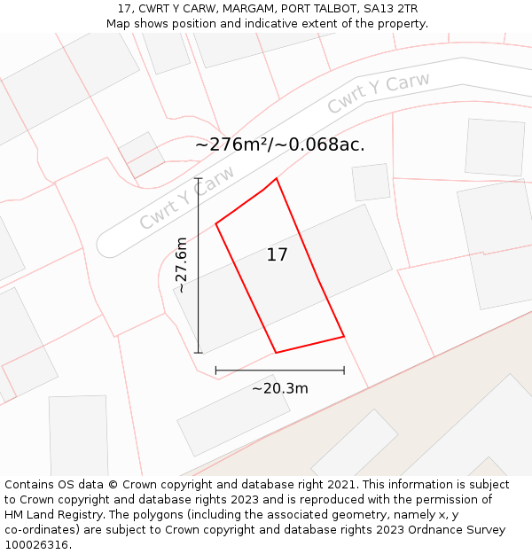 17, CWRT Y CARW, MARGAM, PORT TALBOT, SA13 2TR: Plot and title map