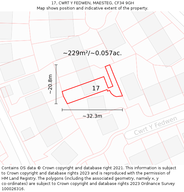 17, CWRT Y FEDWEN, MAESTEG, CF34 9GH: Plot and title map