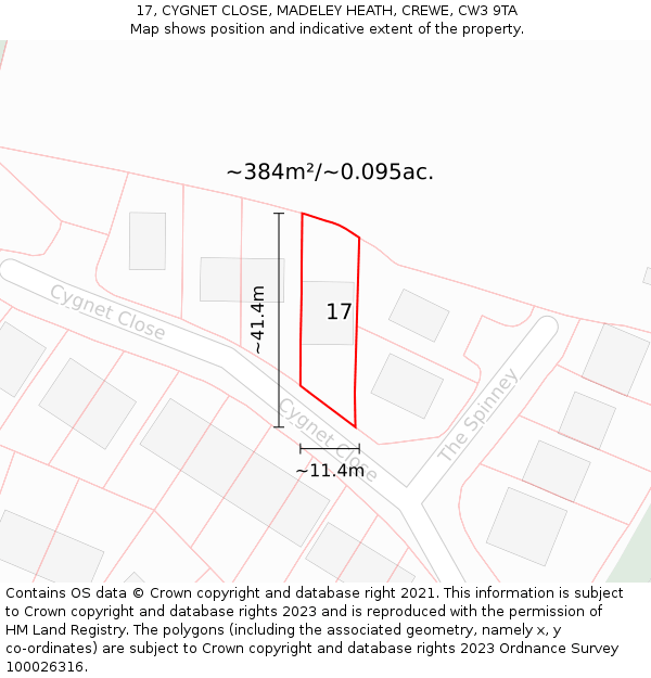 17, CYGNET CLOSE, MADELEY HEATH, CREWE, CW3 9TA: Plot and title map