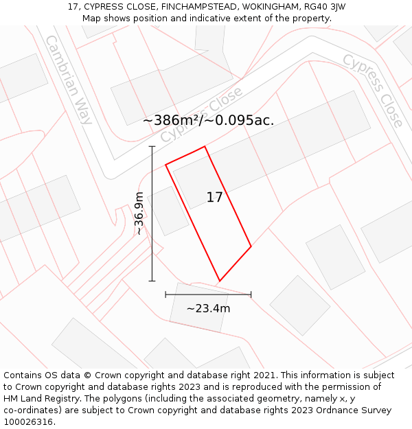 17, CYPRESS CLOSE, FINCHAMPSTEAD, WOKINGHAM, RG40 3JW: Plot and title map