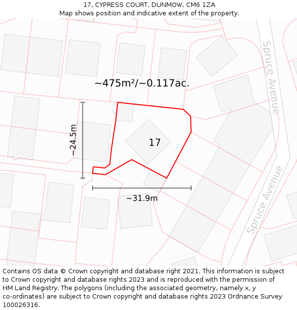17, CYPRESS COURT, DUNMOW, CM6 1ZA: Plot and title map