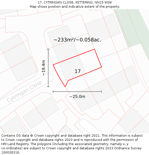 17, CYTRINGAN CLOSE, KETTERING, NN15 6GW: Plot and title map
