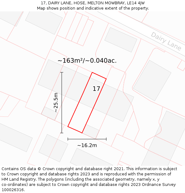 17, DAIRY LANE, HOSE, MELTON MOWBRAY, LE14 4JW: Plot and title map