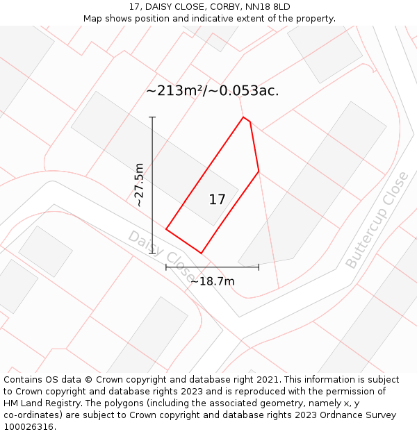 17, DAISY CLOSE, CORBY, NN18 8LD: Plot and title map