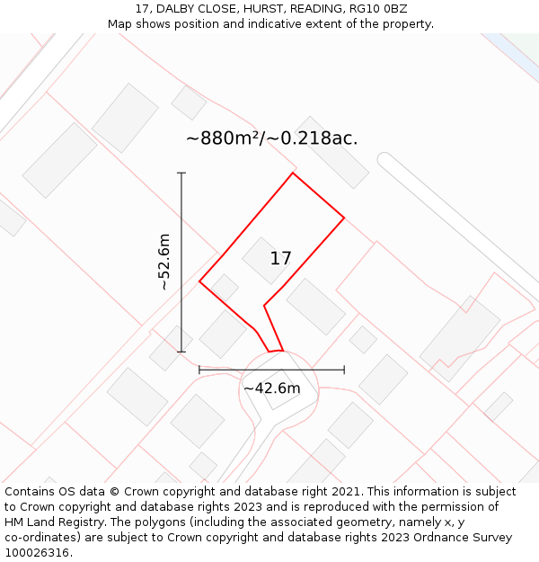 17, DALBY CLOSE, HURST, READING, RG10 0BZ: Plot and title map