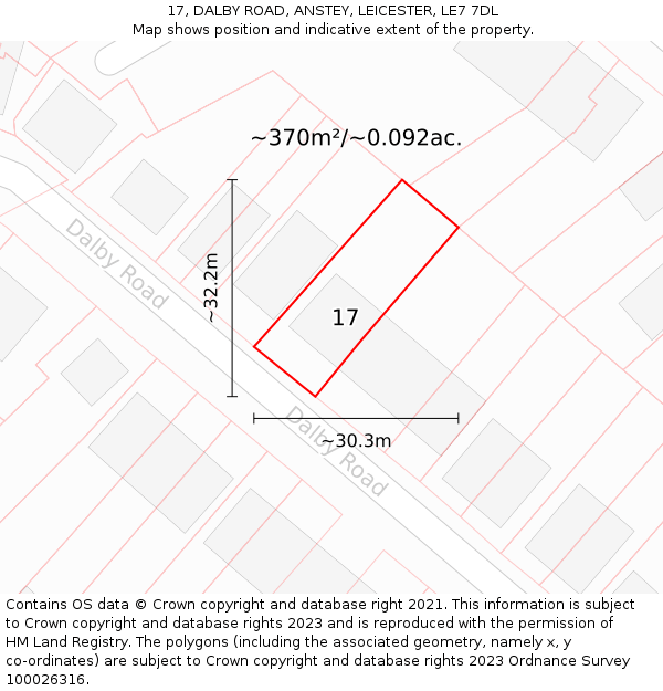 17, DALBY ROAD, ANSTEY, LEICESTER, LE7 7DL: Plot and title map