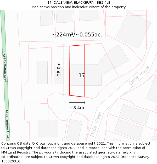 17, DALE VIEW, BLACKBURN, BB2 4LE: Plot and title map