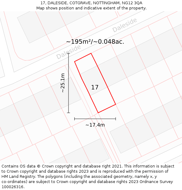 17, DALESIDE, COTGRAVE, NOTTINGHAM, NG12 3QA: Plot and title map