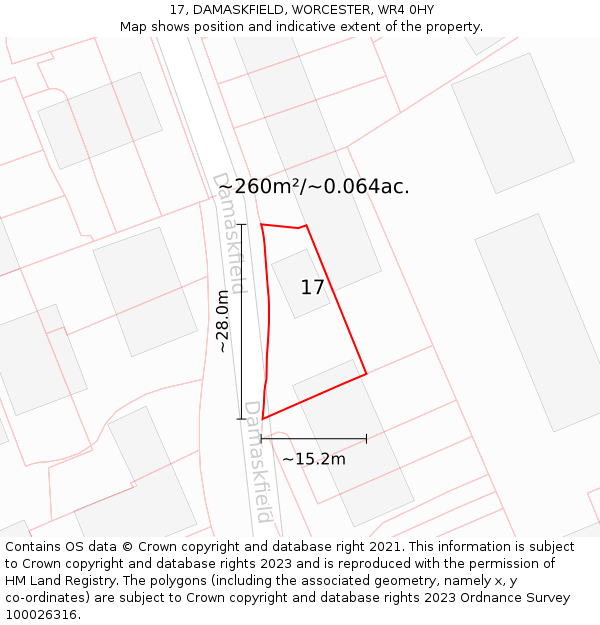 17, DAMASKFIELD, WORCESTER, WR4 0HY: Plot and title map