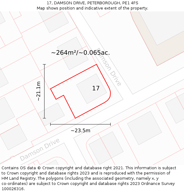 17, DAMSON DRIVE, PETERBOROUGH, PE1 4FS: Plot and title map