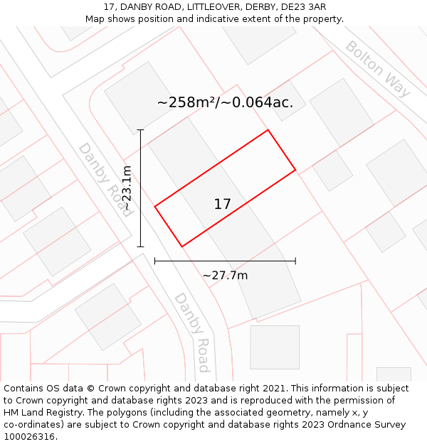 17, DANBY ROAD, LITTLEOVER, DERBY, DE23 3AR: Plot and title map