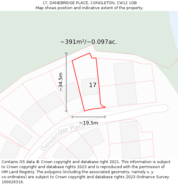 17, DANEBRIDGE PLACE, CONGLETON, CW12 1GB: Plot and title map