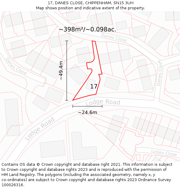 17, DANES CLOSE, CHIPPENHAM, SN15 3UH: Plot and title map