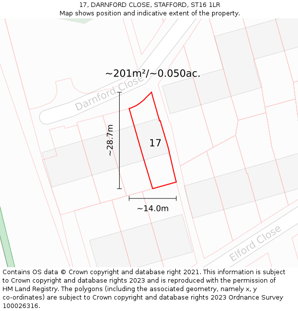 17, DARNFORD CLOSE, STAFFORD, ST16 1LR: Plot and title map