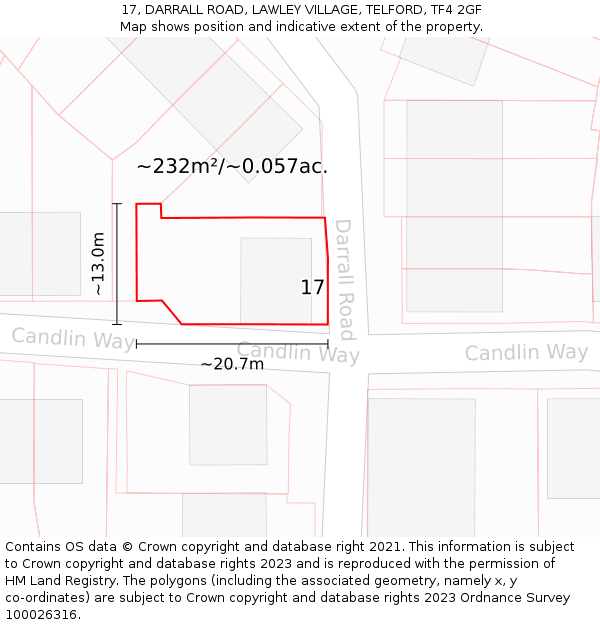 17, DARRALL ROAD, LAWLEY VILLAGE, TELFORD, TF4 2GF: Plot and title map