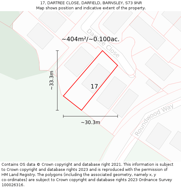 17, DARTREE CLOSE, DARFIELD, BARNSLEY, S73 9NR: Plot and title map