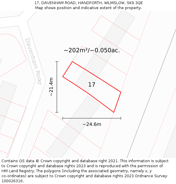 17, DAVENHAM ROAD, HANDFORTH, WILMSLOW, SK9 3QE: Plot and title map