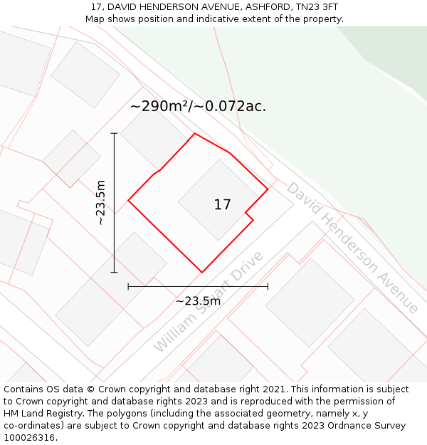 17, DAVID HENDERSON AVENUE, ASHFORD, TN23 3FT: Plot and title map